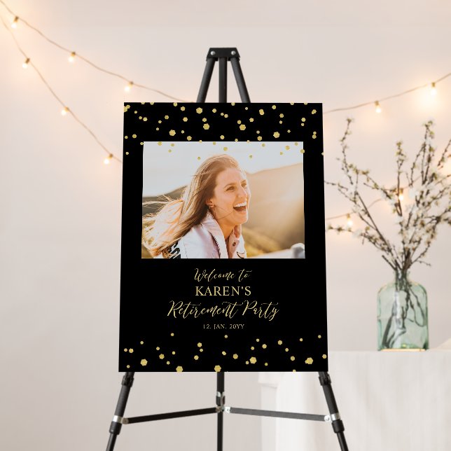 Gold & Black Photo Retirement Party Welcome Sign (In Situ (Stand))