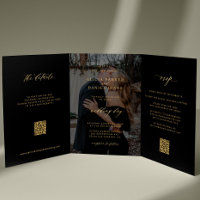 Gold black photo wedding RSVP details QR code