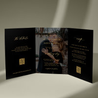 Gold black photo wedding RSVP details QR code