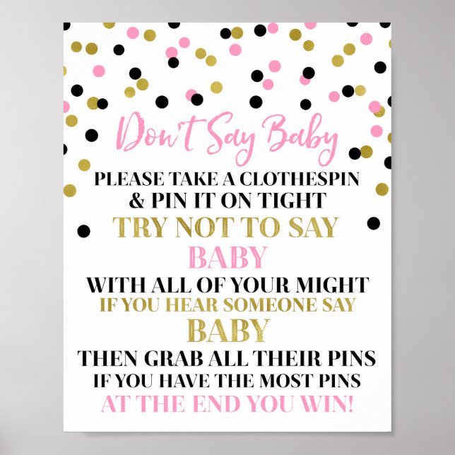 Gold Black Pink Confetti Don't Say Baby Game Sign (Front)