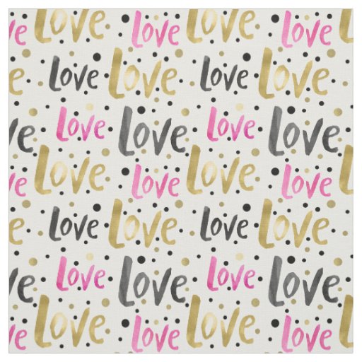 Gold Black Pink Confetti Love Fabric