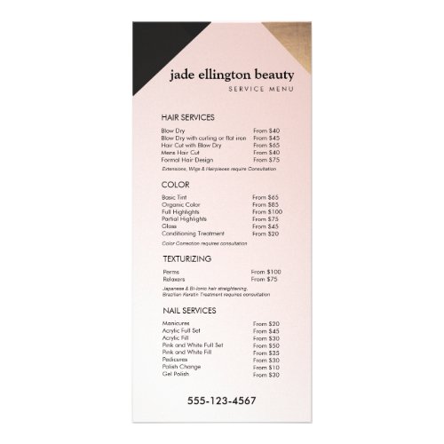 Gold Black Pink Salon Spa Price List Service Menu