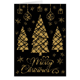 Gold Black Plaid Behind Black Christmas Cut Out Cards