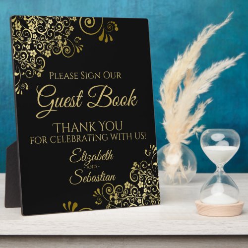 Gold  Black Please Sign Our Guest Book Wedding Plaque