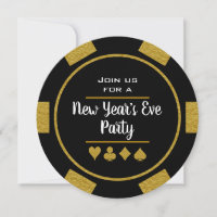 Gold Black Poker Chip Casino Night New Year's Eve