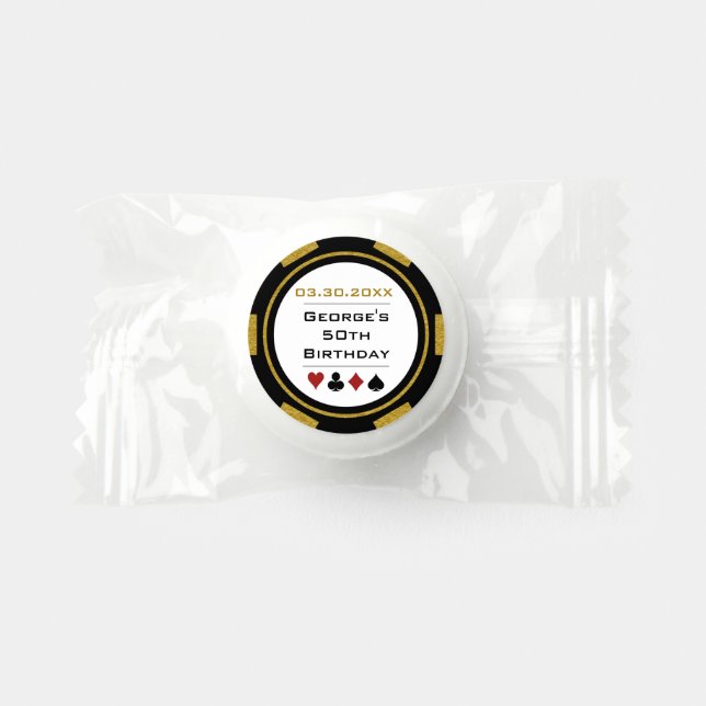 Gold Black Poker Chip Las Vegas Casino Birthday Life Saver® Mints (Front)