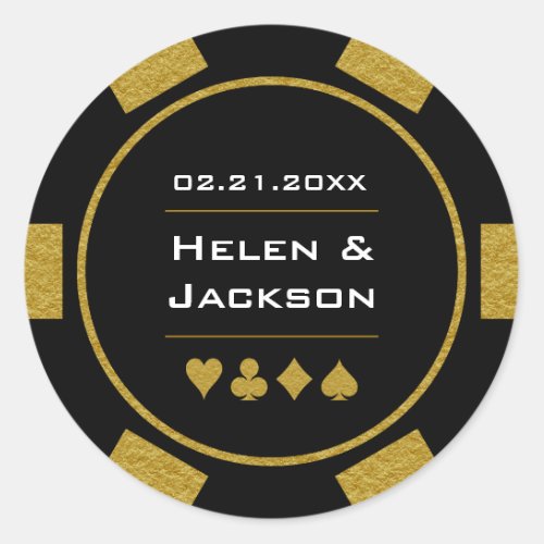 Gold Black Poker Chip Las Vegas Casino Wedding Classic Round Sticker