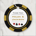 Gold Black Poker Chips Thank You Vegas Wedding Favor Tags<br><div class="desc">Getting married in Las Vegas or another fun casino city? Or having a casino themed wedding? These gold and black favor tags would make a perfect addition to your guest's favors. Personalize your design with your names in gold in the center, and a wedding date, thank you, etc. in black...</div>