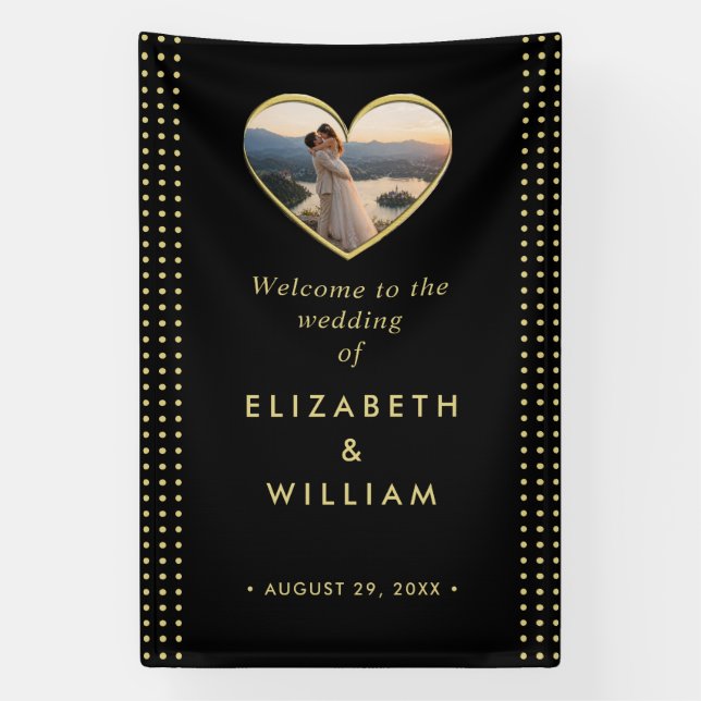 Gold & Black Polka Dot Personalized wedding Banner (Vertical)