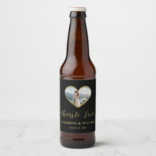 Gold & Black Polka Dot Personalized wedding Beer Bottle Label