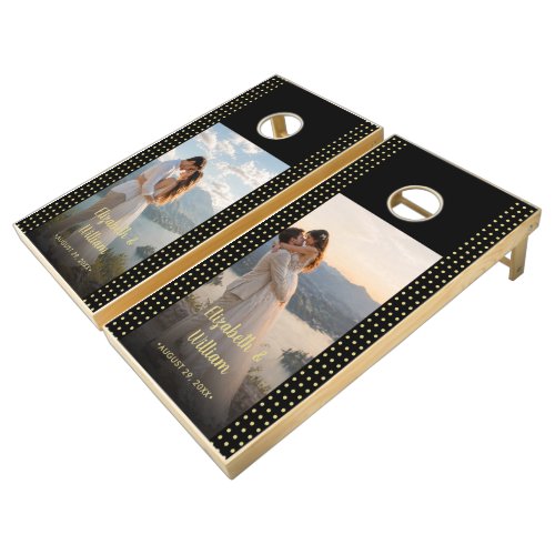 Gold & Black Polka Dot Personalized wedding Cornhole Set