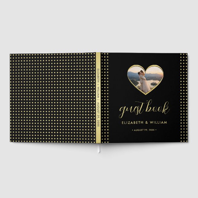 Gold & Black Polka Dot Personalized wedding Guest Book (Full)