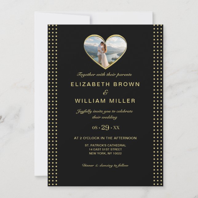 Gold & Black Polka Dot Personalized wedding Invitation (Front)