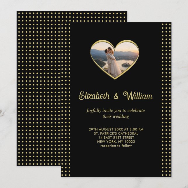 Gold & Black Polka Dot Personalized wedding Invitation (Front/Back)