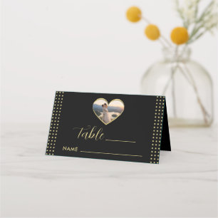 Gold & Black Polka Dot Personalized wedding Place Card