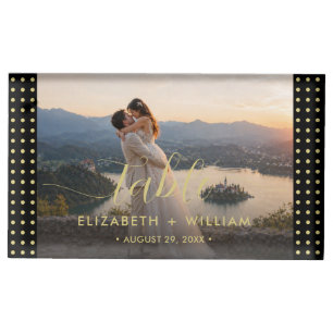 Gold & Black Polka Dot Personalized wedding Place Card Holder