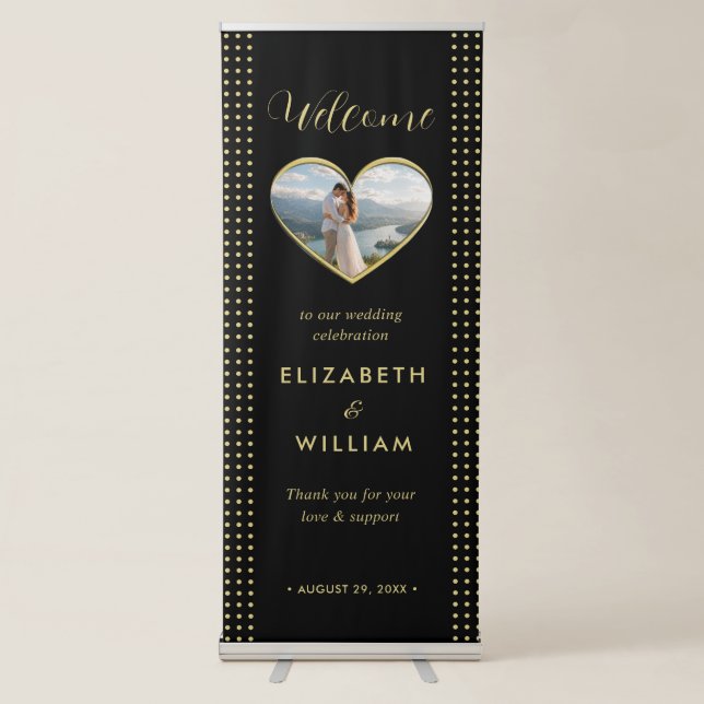 Gold & Black Polka Dot Personalized wedding Retractable Banner (Front)