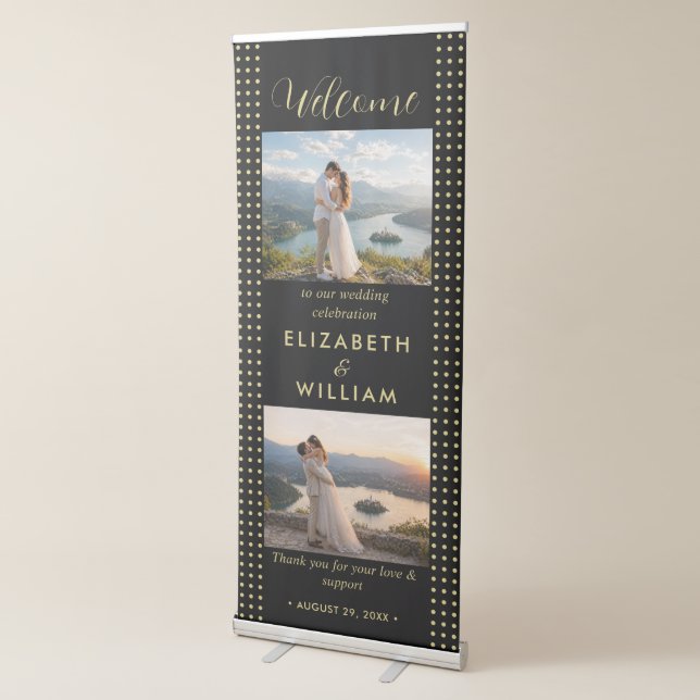 Gold & Black Polka Dot Personalized wedding Retractable Banner (3/4)
