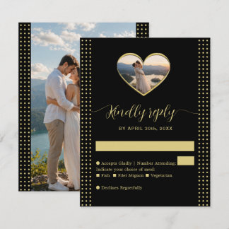 Gold & Black Polka Dot Personalized wedding RSVP Card