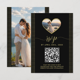 Gold & Black Polka Dot Personalized wedding RSVP Card