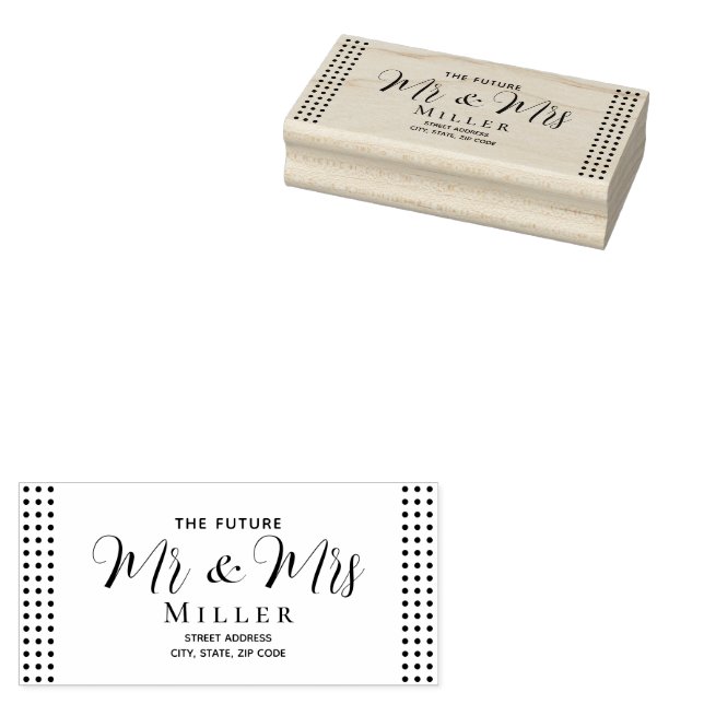 Gold & Black Polka Dot Personalized wedding Rubber Stamp (Stamped)