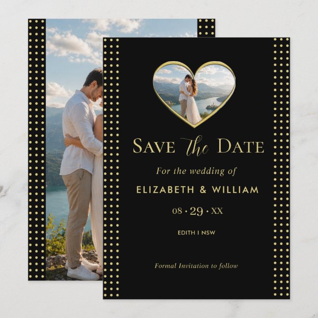 Gold & Black Polka Dot Personalized wedding Save The Date (Front/Back)