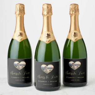 Gold & Black Polka Dot Personalized wedding Sparkling Wine Label