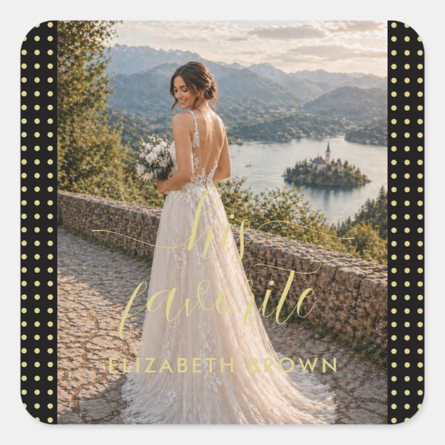 Gold & Black Polka Dot Personalized wedding Square Sticker (Front)