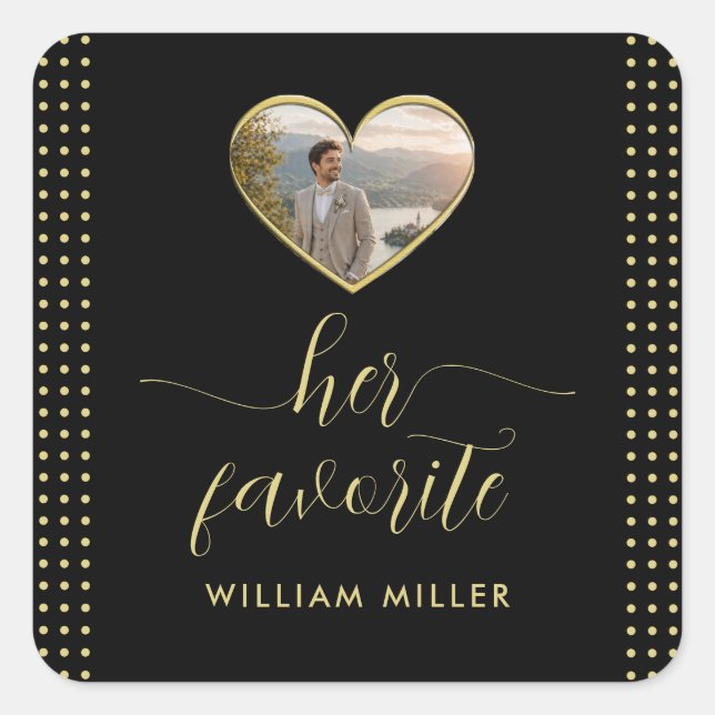 Gold & Black Polka Dot Personalized wedding Square Sticker (Front)