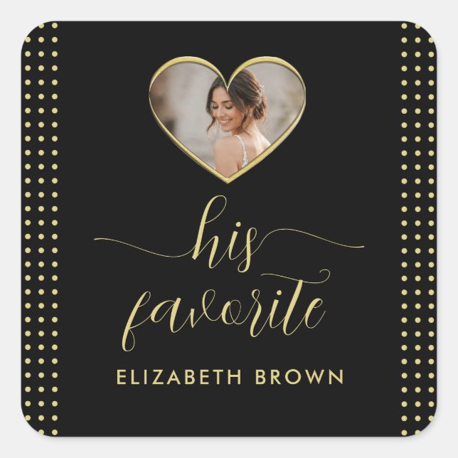 Gold & Black Polka Dot Personalized wedding Square Sticker (Front)