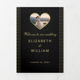 Gold & Black Polka Dot Personalized wedding Tri-Fold Program