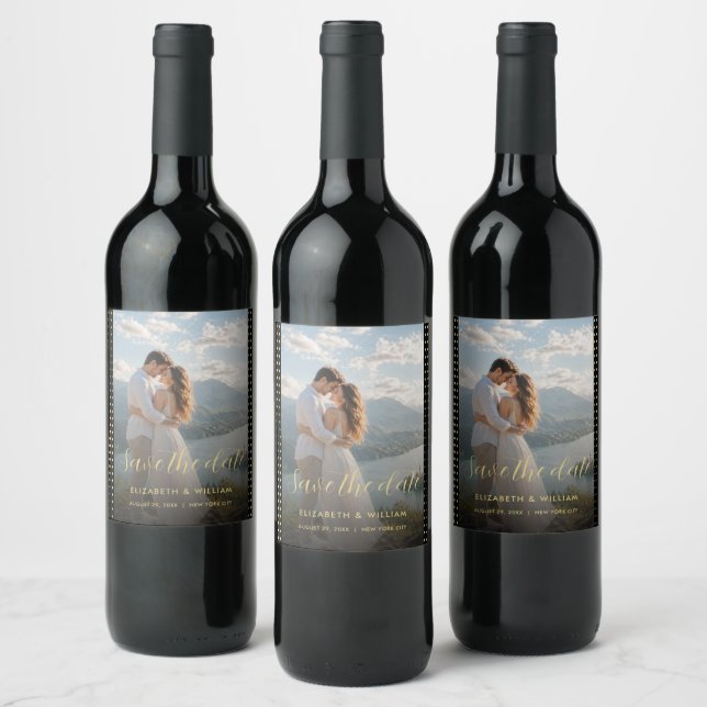 Gold & Black Polka Dot Personalized wedding Wine Label (Bottles)