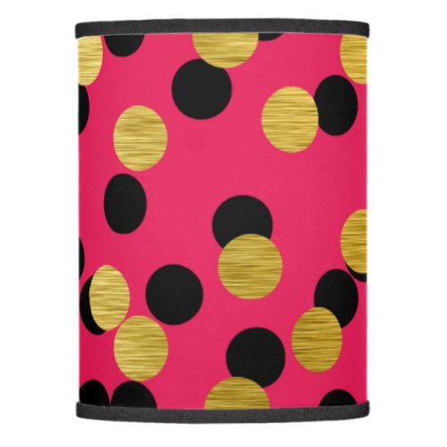 Gold  Black Polka Dots on Hot Pink Lamp Shade