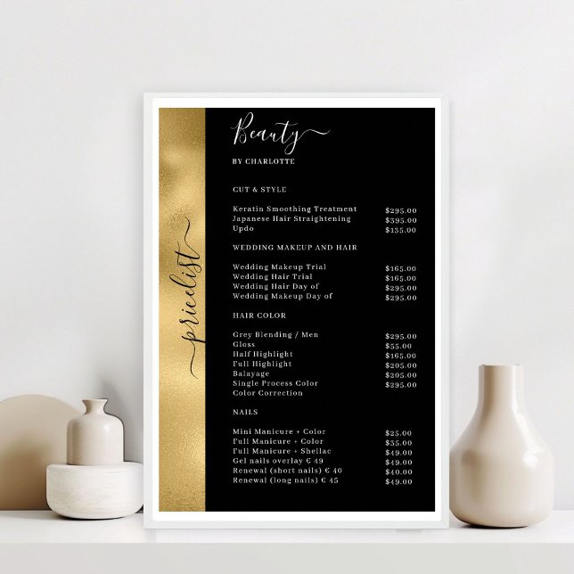 Gold Black Pricelist Salon Poster (Copper Black Pricelist Salon Poster)