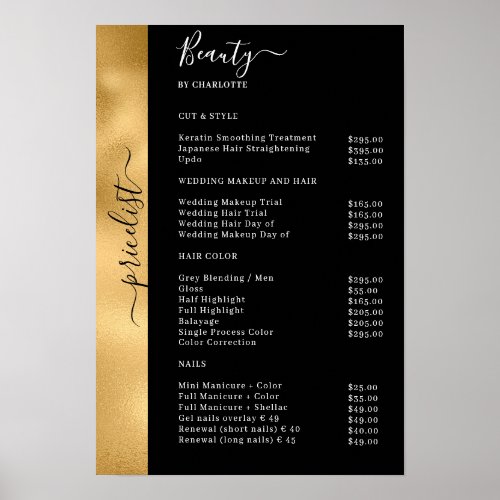 Gold Black Pricelist Salon Poster