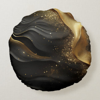Gold Black Prinkle Round Pillow