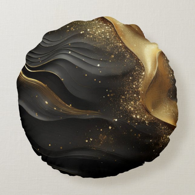 Gold Black Prinkle Round Pillow (Back)
