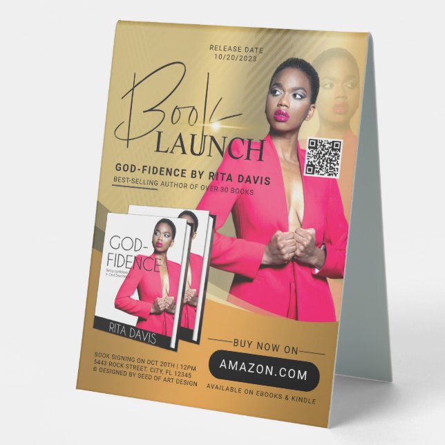 Gold & Black Professional Book Launch Release Ad Table Tent (Front)