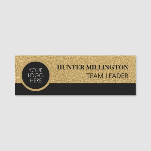 Gold Black Professional Employee Name Title Logo Name Tag