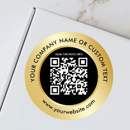 Gold Black QR Code Business Packaging Shipping Classic Round Sticker