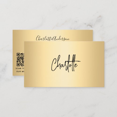 Gold black QR code signature script Business Card