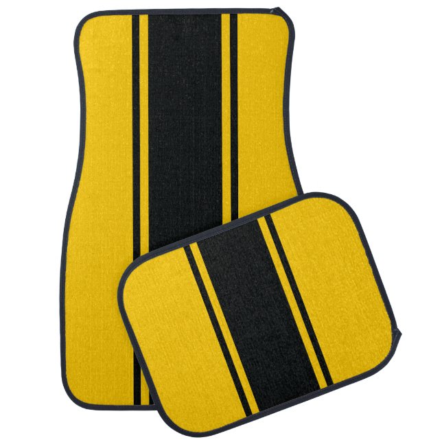 Gold & Black Racer Stripe Car Mats (Set)