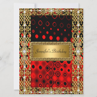 Gold Black Red Birthday Party Invitation