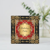 Gold Black Red Birthday Party red black gold Invitation (Standing Front)