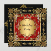 Gold Black Red Birthday Party red black gold Invitation (Front/Back)