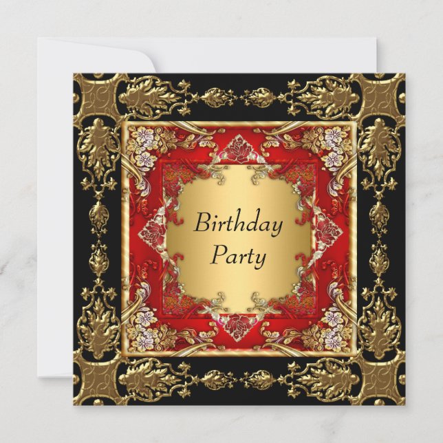Gold Black Red Birthday Party red black gold Invitation (Front)