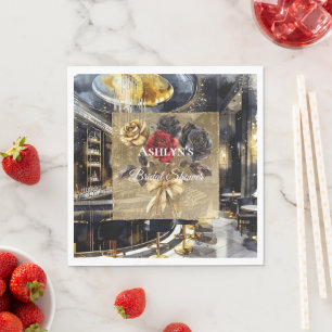 Gold Black Red Night Club Floral Bridal Shower  Napkins