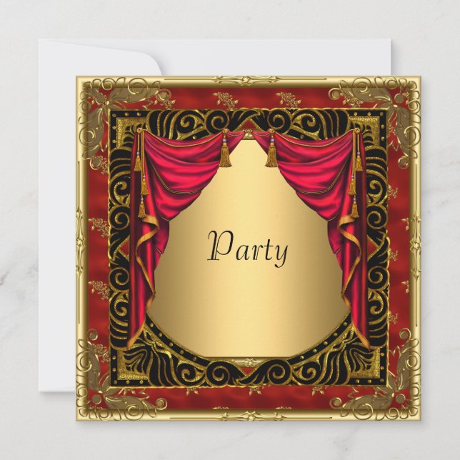 Gold Black Red retro Invitation (Front)