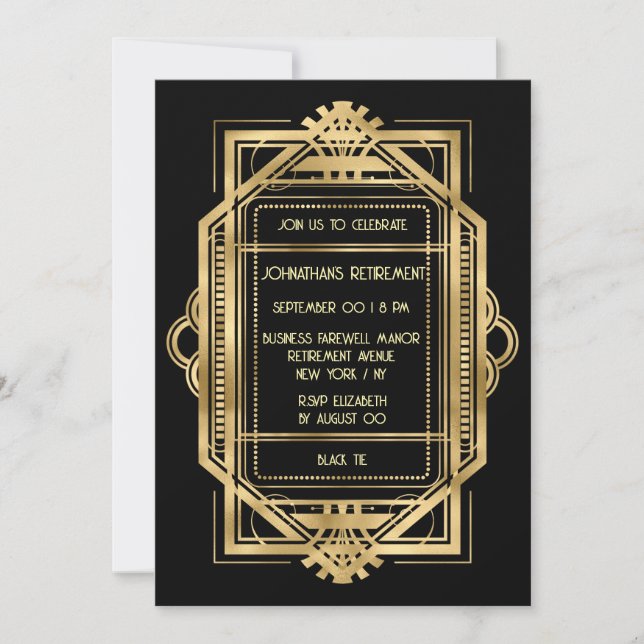 Gold black retirement DIY photo corporate farewell Invitation (Front)