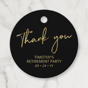 Gold & Black Retirement Party Thank you Favor Tags